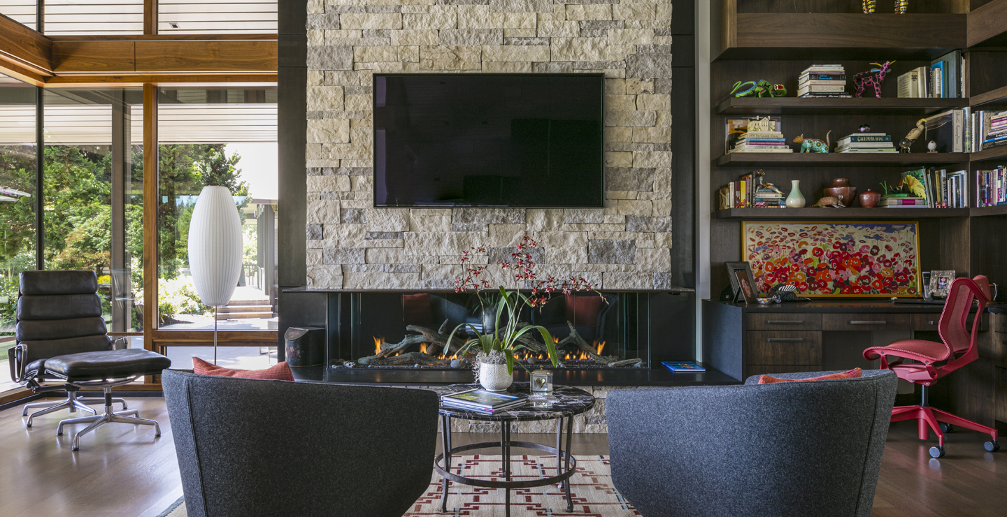 Port View living room fireplace
